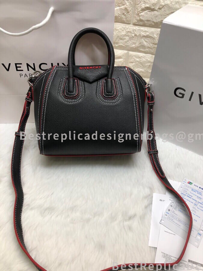 Givenchy Mini Antigona Bag Black And Red In Grained Goatskin SHW 2-29909